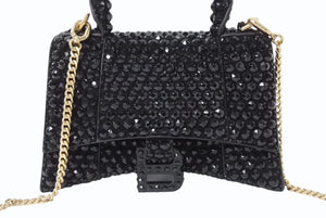 BALENCIAGA バレンシアガ Hourglass XS アワーグラス ハンドバッグ パリクチュールストア限定品 スワロフスキー ブラック 美品 中古 4b003667