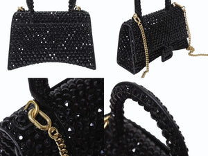 BALENCIAGA バレンシアガ Hourglass XS アワーグラス ハンドバッグ パリクチュールストア限定品 スワロフスキー ブラック 美品 中古 4b003667