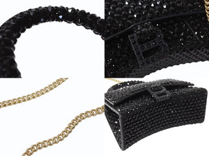 BALENCIAGA バレンシアガ Hourglass XS アワーグラス ハンドバッグ パリクチュールストア限定品 スワロフスキー ブラック 美品 中古 4b003667