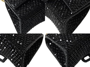BALENCIAGA バレンシアガ Hourglass XS アワーグラス ハンドバッグ パリクチュールストア限定品 スワロフスキー ブラック 美品 中古 4b003667