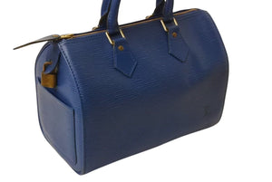 LOUIS VUITTON ルイヴィトン エピレザー スピーディ25 M43015 ハンドバッグ ミニボストン トレドブルー ゴールド金具 美品 中古 4b003671