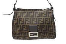 Load image into Gallery viewer, FENDI フェンディ マンマバケット ショルダーバッグ ズッカ柄 コットンキャンバス レザー ブラウン シルバー金具 美品 中古 4b003683