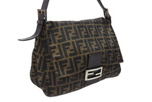 Load image into Gallery viewer, FENDI フェンディ マンマバケット ショルダーバッグ ズッカ柄 コットンキャンバス レザー ブラウン シルバー金具 美品 中古 4b003683