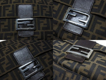 Load image into Gallery viewer, FENDI フェンディ マンマバケット ショルダーバッグ ズッカ柄 コットンキャンバス レザー ブラウン シルバー金具 美品 中古 4b003683