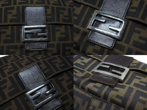 FENDI フェンディ マンマバケット ショルダーバッグ ズッカ柄 コットンキャンバス レザー ブラウン シルバー金具 美品 中古 4b003683