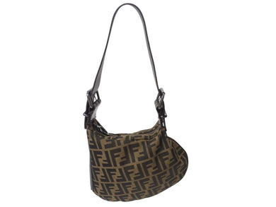 FENDI フェンディ ワンショルダーバッグ ハンドバッグ FF ズッカ柄 キャンバス レザー ブラウン ブラックメタル 美品 中古 4b003684