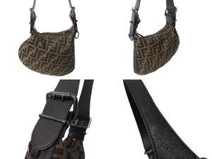 FENDI フェンディ ワンショルダーバッグ ハンドバッグ FF ズッカ柄 キャンバス レザー ブラウン ブラックメタル 美品 中古 4b003684