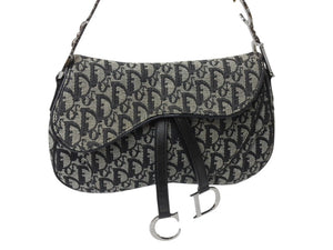 Christian Dior クリスチャンディオール トロッター ワンショルダーバッグ サドルバッグ SL044002 キャンバス レザー グレー ネイビー 美品 中古 4b003685