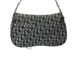 Christian Dior クリスチャンディオール トロッター ワンショルダーバッグ サドルバッグ SL044002 キャンバス レザー グレー ネイビー 美品 中古 4b003685