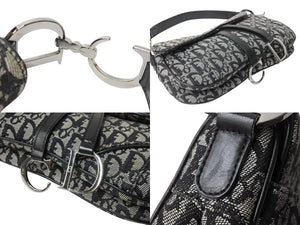 Christian Dior クリスチャンディオール トロッター ワンショルダーバッグ サドルバッグ SL044002 キャンバス レザー グレー ネイビー 美品 中古 4b003685
