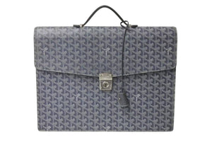 GOYARD ゴヤール ビジネスバッグ シープル フリーフケース グレー PVCレザー シルバー金具 美品 中古 4b003689