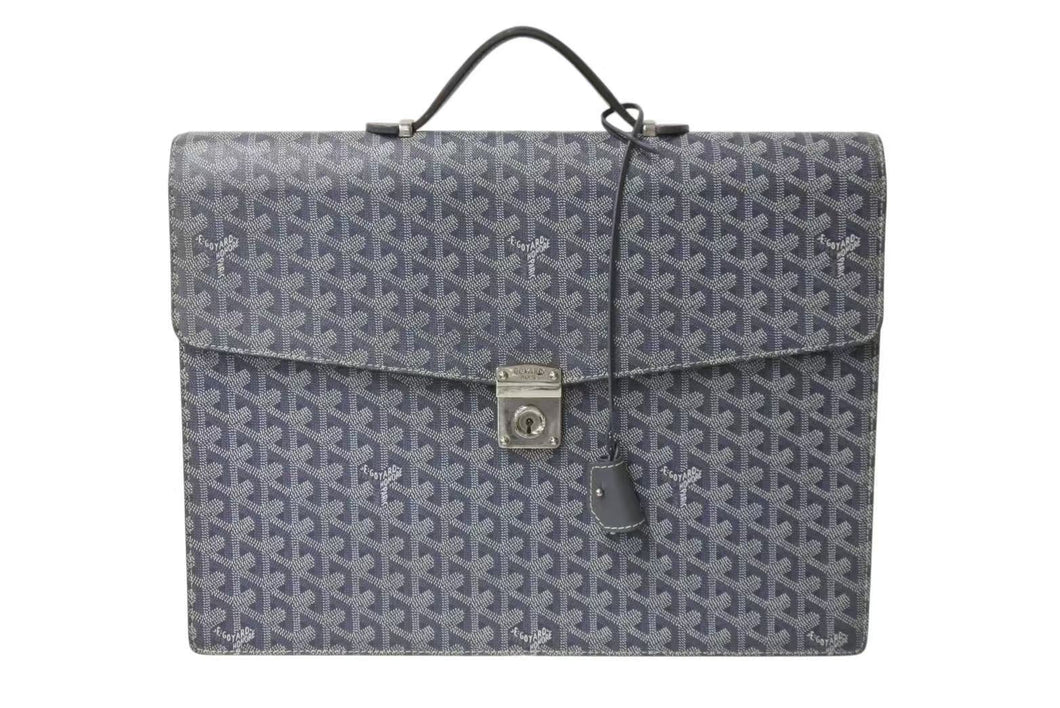 GOYARD ゴヤール ビジネスバッグ シープル フリーフケース グレー PVCレザー シルバー金具 美品 中古 4b003689