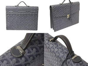 GOYARD ゴヤール ビジネスバッグ シープル フリーフケース グレー PVCレザー シルバー金具 美品 中古 4b003689