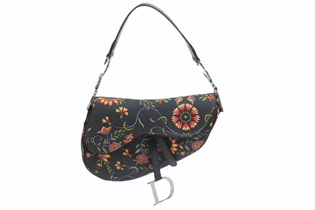 CHRISTIAN DIOR クリスチャンディオール ガリアーノ期 サドルバッグ RU0052 キャンバス レザー マルチカラー シルバー金具 美品 中古 4b003695