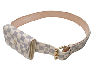 極美品 LOUIS VUITTON ルイヴィトン ダミエ アズール サンチュール ポシェット ベルト M9835V ホワイト ゴールド金具 中古 4b003698