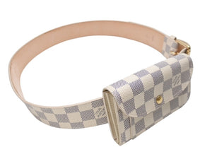 極美品 LOUIS VUITTON ルイヴィトン ダミエ アズール サンチュール ポシェット ベルト M9835V ホワイト ゴールド金具 中古 4b003698