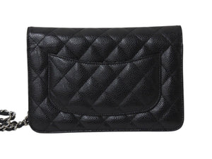 極美品 CHANEL シャネル チェーンウォレット 長財布 AP0250 27番台 ココマーク キャビアスキン ブラック シルバー金具 中古 4b003700