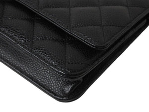 極美品 CHANEL シャネル チェーンウォレット 長財布 AP0250 27番台 ココマーク キャビアスキン ブラック シルバー金具 中古 4b003700