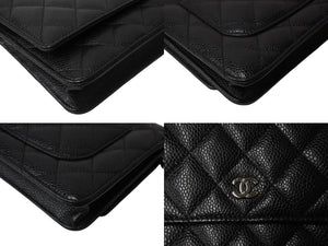 極美品 CHANEL シャネル チェーンウォレット 長財布 AP0250 27番台 ココマーク キャビアスキン ブラック シルバー金具 中古 4b003700