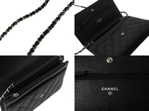 極美品 CHANEL シャネル チェーンウォレット 長財布 AP0250 27番台 ココマーク キャビアスキン ブラック シルバー金具 中古 4b003700
