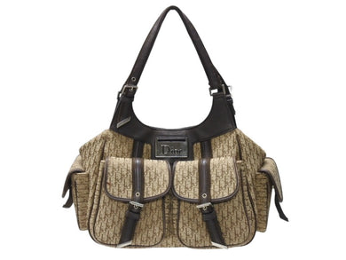 Christian Dior クリスチャンディオール ショルダーバッグ トロッター キャンバス ベージュ ブラウン シルバー金具 美品 中古 4b003701