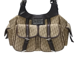 Christian Dior クリスチャンディオール ショルダーバッグ トロッター キャンバス ベージュ ブラウン シルバー金具 美品 中古 4b003701