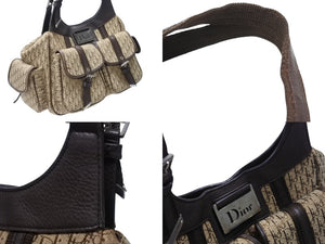 Christian Dior クリスチャンディオール ショルダーバッグ トロッター キャンバス ベージュ ブラウン シルバー金具 美品 中古 4b003701