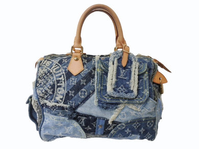 極美品 LOUIS VUITTON ルイヴィトン スピーディ30 ハンドバッグ M95380 モノグラムデニム パッチワーク インディゴ 中古 4b003705