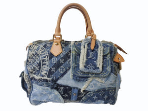 極美品 LOUIS VUITTON ルイヴィトン スピーディ30 ハンドバッグ M95380 モノグラムデニム パッチワーク インディゴ 中古 4b003705