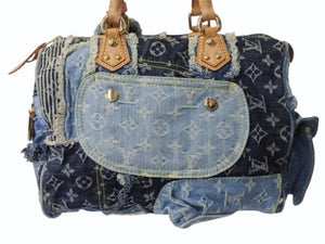 極美品 LOUIS VUITTON ルイヴィトン スピーディ30 ハンドバッグ M95380 モノグラムデニム パッチワーク インディゴ 中古 4b003705