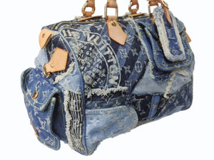 極美品 LOUIS VUITTON ルイヴィトン スピーディ30 ハンドバッグ M95380 モノグラムデニム パッチワーク インディゴ 中古 4b003705