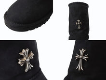 画像をギャラリービューアに読み込む, 極美品 CHROME HEARTS クロムハーツ UGG アグ ムートン ブーツ CHクロス シープスキン シルバー925 ブラック サイズ26cm 中古 4b003715 