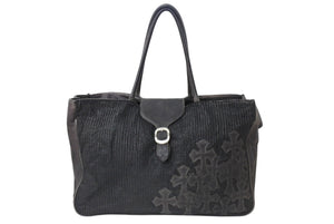 CHROME HEARTS クロムハーツ JET SET トートバッグ ボストンバッグ クロスパッチ レザー シルバー925 ブラック 美品 中古 4b003717 