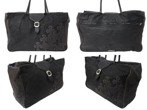 CHROME HEARTS クロムハーツ JET SET トートバッグ ボストンバッグ クロスパッチ レザー シルバー925 ブラック 美品 中古 4b003717 