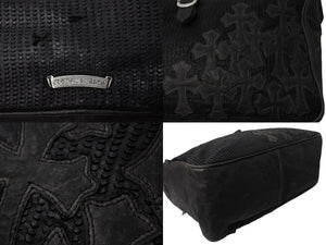 CHROME HEARTS クロムハーツ JET SET トートバッグ ボストンバッグ クロスパッチ レザー シルバー925 ブラック 美品 中古 4b003717 