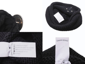CHROME HEARTS クロムハーツ ラージクロス ビーニー ニット帽 カシミヤ シルバー925 カーフレザー ブラック ONE SIZE 美品 中古 4b003722 