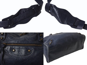 BALENCIAGA バレンシアガ The City ザ シティ 2WAY ハンドバッグ ネイビー 紺色 115748 レザー ショルダー 鞄 良品 中古 4b003728