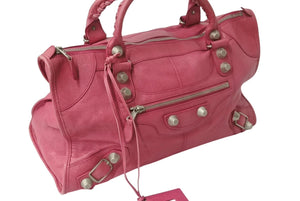 BALENCIAGA バレンシアガ ジャイアント ワーク ハンドバッグ ピンク レザー 173080 シルバー金具 スタッズ ワンショルダー 良品 中古 4b003729