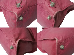 BALENCIAGA バレンシアガ ジャイアント ワーク ハンドバッグ ピンク レザー 173080 シルバー金具 スタッズ ワンショルダー 良品 中古 4b003729