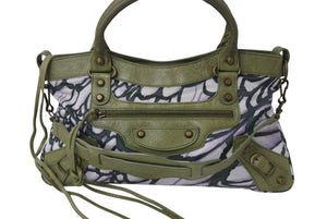 BALENCIAGA バレンシアガ 花柄 The City ザシティ 2WAY ハンドバッグ レザー ナイロン グリーン ワンショルダー 良品 中古 4b003730