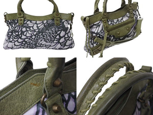 BALENCIAGA バレンシアガ 花柄 The City ザシティ 2WAY ハンドバッグ レザー ナイロン グリーン ワンショルダー 良品 中古 4b003730