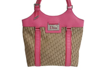 Load image into Gallery viewer, Christian Dior クリスチャンディオール ハンドバッグ トロッター ロゴプレート 09-BO-0095 カーキ ピンク キャンバス レザー 美品 中古 4b003736