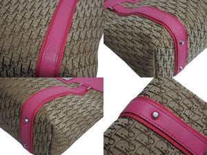 Christian Dior クリスチャンディオール ハンドバッグ トロッター ロゴプレート 09-BO-0095 カーキ ピンク キャンバス レザー 美品 中古 4b003736