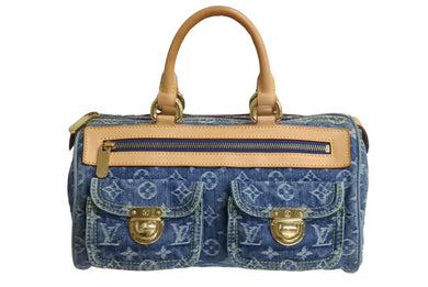 極美品 LOUIS VUITTON ルイヴィトン ネオスピーディ ハンドバッグ M95019 モノグラム デニム インディゴブルー ゴールド金具 中古 4b003739