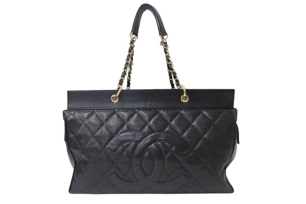 CHANEL シャネル チェーンボストンバッグ 8番台 ココマーク キャビアスキン ブラック イタリア製 ゴールド金具 美品 中古 4b003746