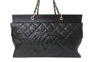 CHANEL シャネル チェーンボストンバッグ 8番台 ココマーク キャビアスキン ブラック イタリア製 ゴールド金具 美品 中古 4b003746