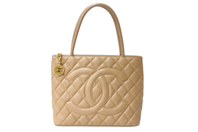 CHANEL シャネル 復刻トート 7番台 ハンドバッグ A01804 ココマーク キャビアスキン ベージュ ゴールド金具 美品 中古 4b003747