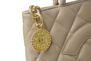 CHANEL シャネル 復刻トート 7番台 ハンドバッグ A01804 ココマーク キャビアスキン ベージュ ゴールド金具 美品 中古 4b003747