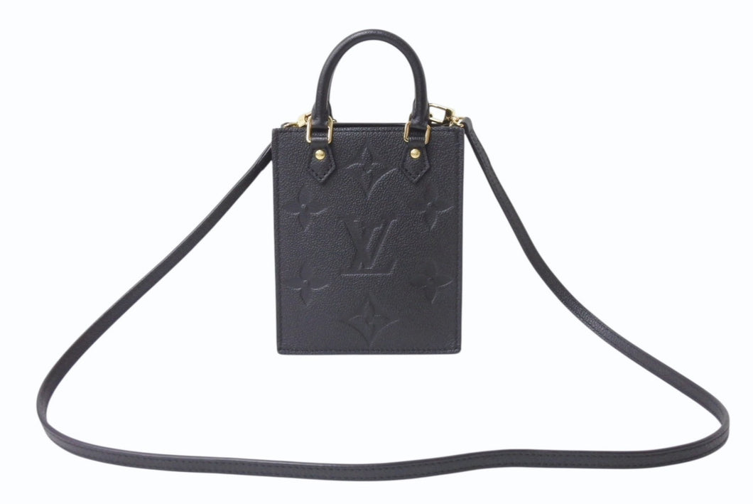 極美品 LOUIS VUITTON ルイヴィトン ハンドバッグ プティット・サックプラ モノグラムアンプラント M81417 ブラック 中古 4b003748
