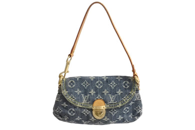 LOUIS VUITTON ルイヴィトン ミニプリーティ ワンショルダーバッグ M95050 モノグラム デニム レザー ゴールド金具 美品 中古 4b003750